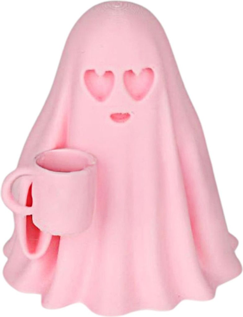 Halloween-Geisterfigur, süße rosa Geisterstatue mit Mond, Harz-Geisterskulptur, Tischdekoration für den Innenbereich, Heimdekoration