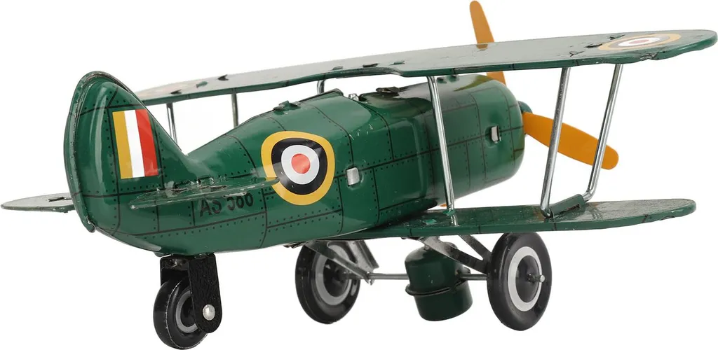 Figurine avion à remontoir rétro en tôle sérigraphiée jaune Série B - 2