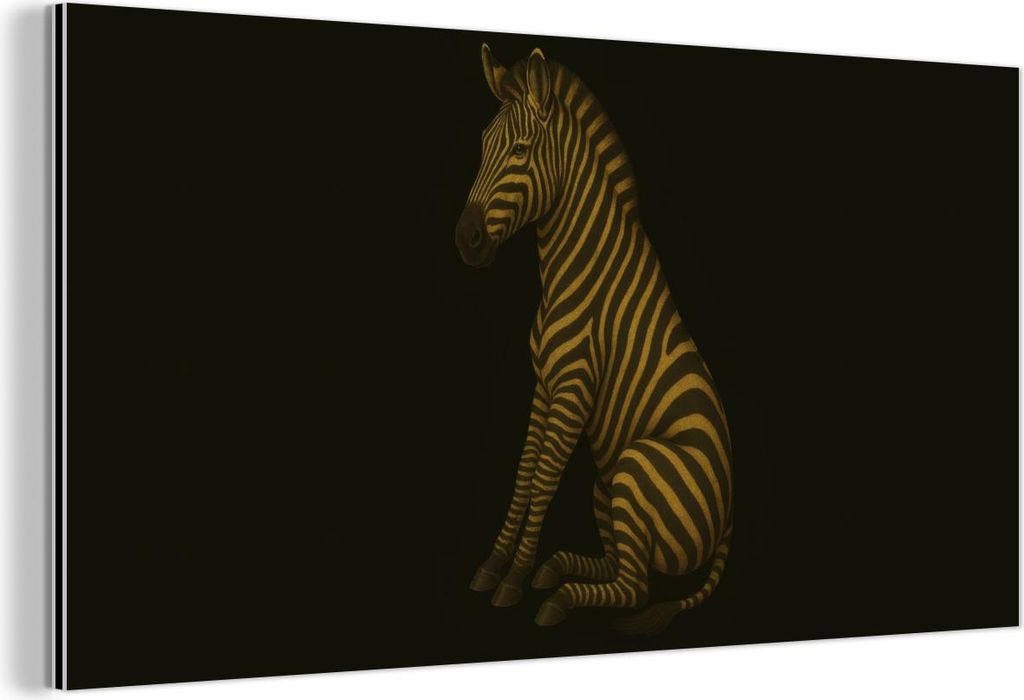 MuchoWow Wanddekoration Metall Metallbild Wandkunst 120x60 cm Zebra - Streifen - Gold MuchoWow Aluminium Gemälde - Metalbilder