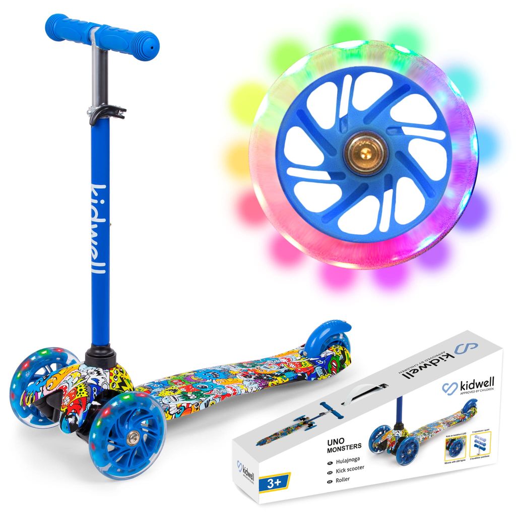 Alu Kinderroller Tretroller Cityroller Kickscooter Kickroller mit 2 LED Rad Blau 