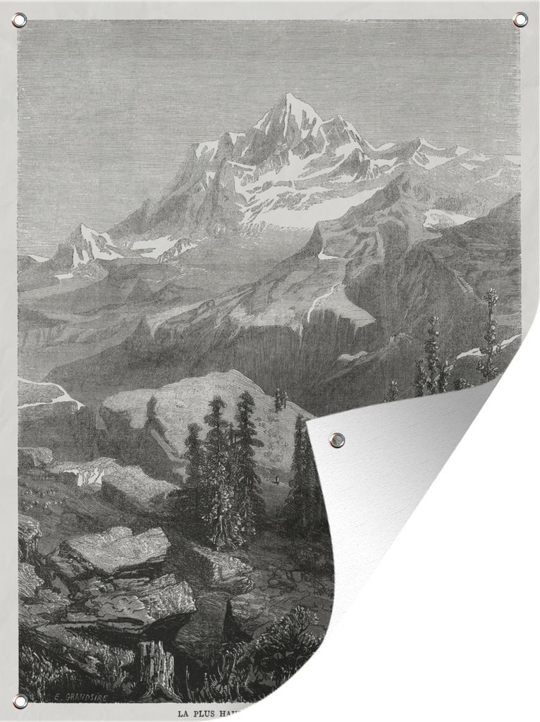 MuchoWow 60x80 cm Outdoor-Poster Gartendeko Sichtschutz Garten Poster für den Garten Eine antike Illustration des Mount Everest aus dem Jahr 1877