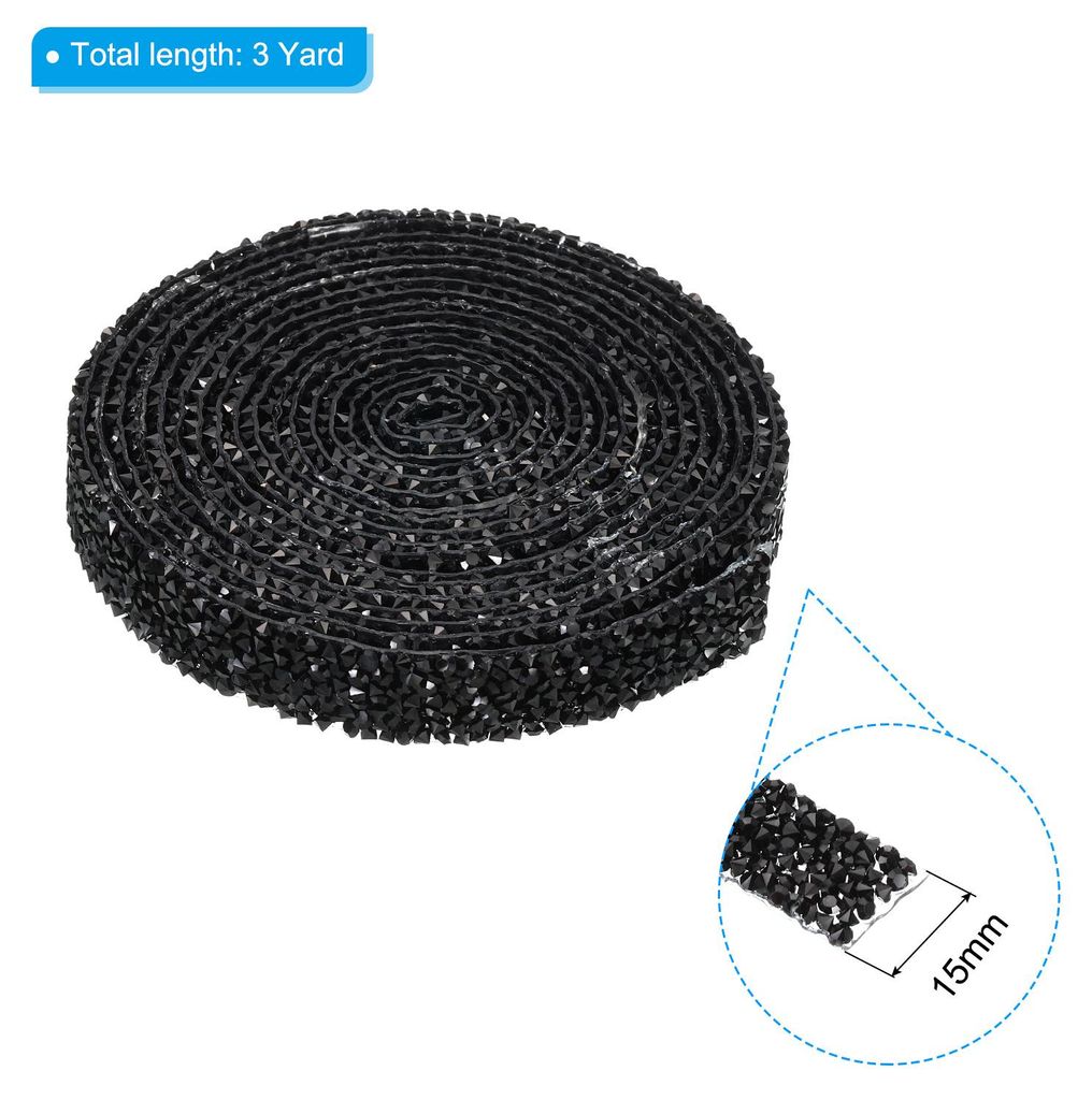 3 Yards Harz Strassband, 15mm Kristall Strassstreifen mit Hei?kleber fš¹r Kleidung DIY Basteln, Schwarz
