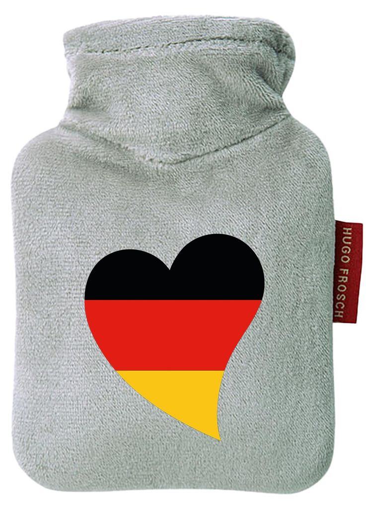 Huuraa Mini-Wärmflasche Deutschland Flagge Herz 0,2 Liter Grey Mini Veloursbezug Taschenwärmer Geschenkidee