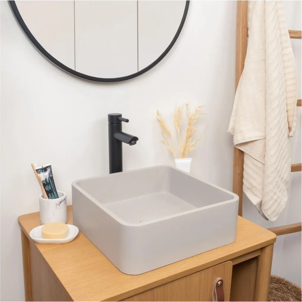 Lavabo Bagno Quadrato 36 cm Cemento Grigio ALAN - Prezzo Outlet