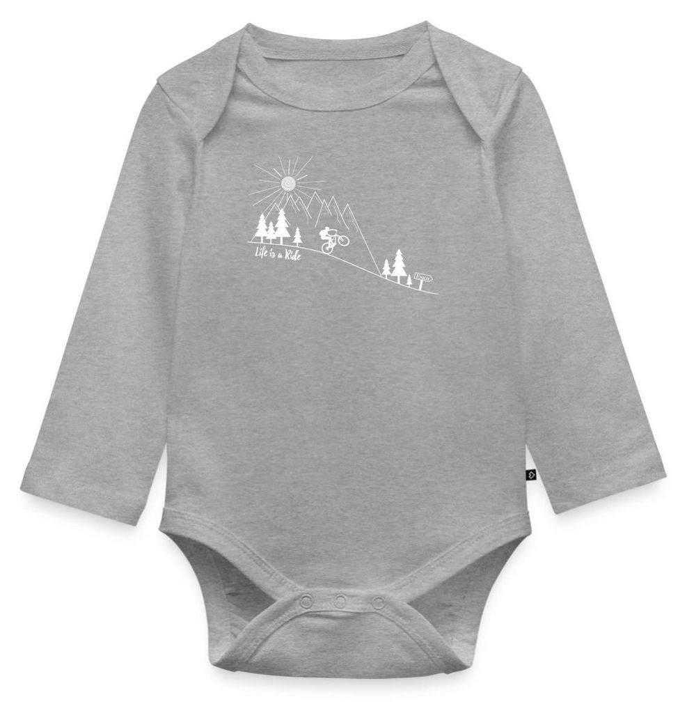 Spreadshirt Mountainbike Life Is A Ride Spruch Tages Baby Body Langarm, 80 (9-12 M.), Grau meliert