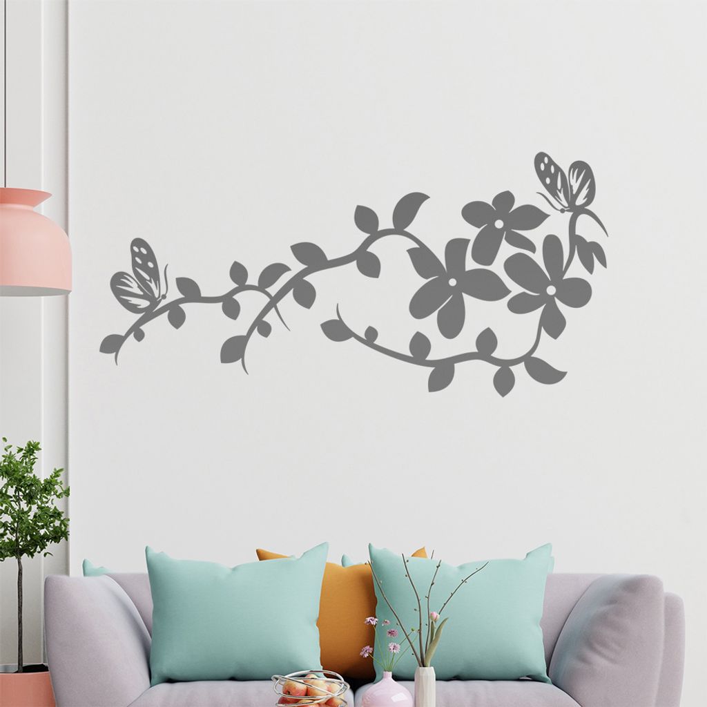 Falter Schmetterling Ranke Wandtattoo in 6 Größen - Wandaufkleber Wall Sticker - Dekoration, Küche, Wohnzimmer, Schlafzimmer, Badezimmer