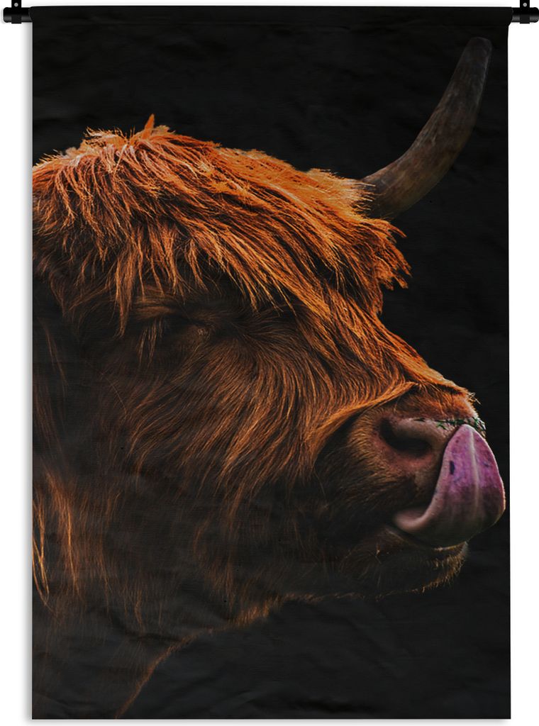 MuchoWow Wandteppich Wandbehang Schottischer Highlander - Zunge - Nase 120x180 cm Tapisserie Dekoration Wandtuch - Schlafzimmer - Dekorationen f...