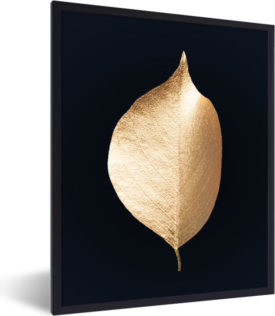 MuchoWow Gerahmtes Poster Blätter - Gold - Schwarz - Pflanzen - Luxus 30x40 cm - Poster mit Schwarzem Bilderrahmen Wandposter Rahmen Foto Bilder...