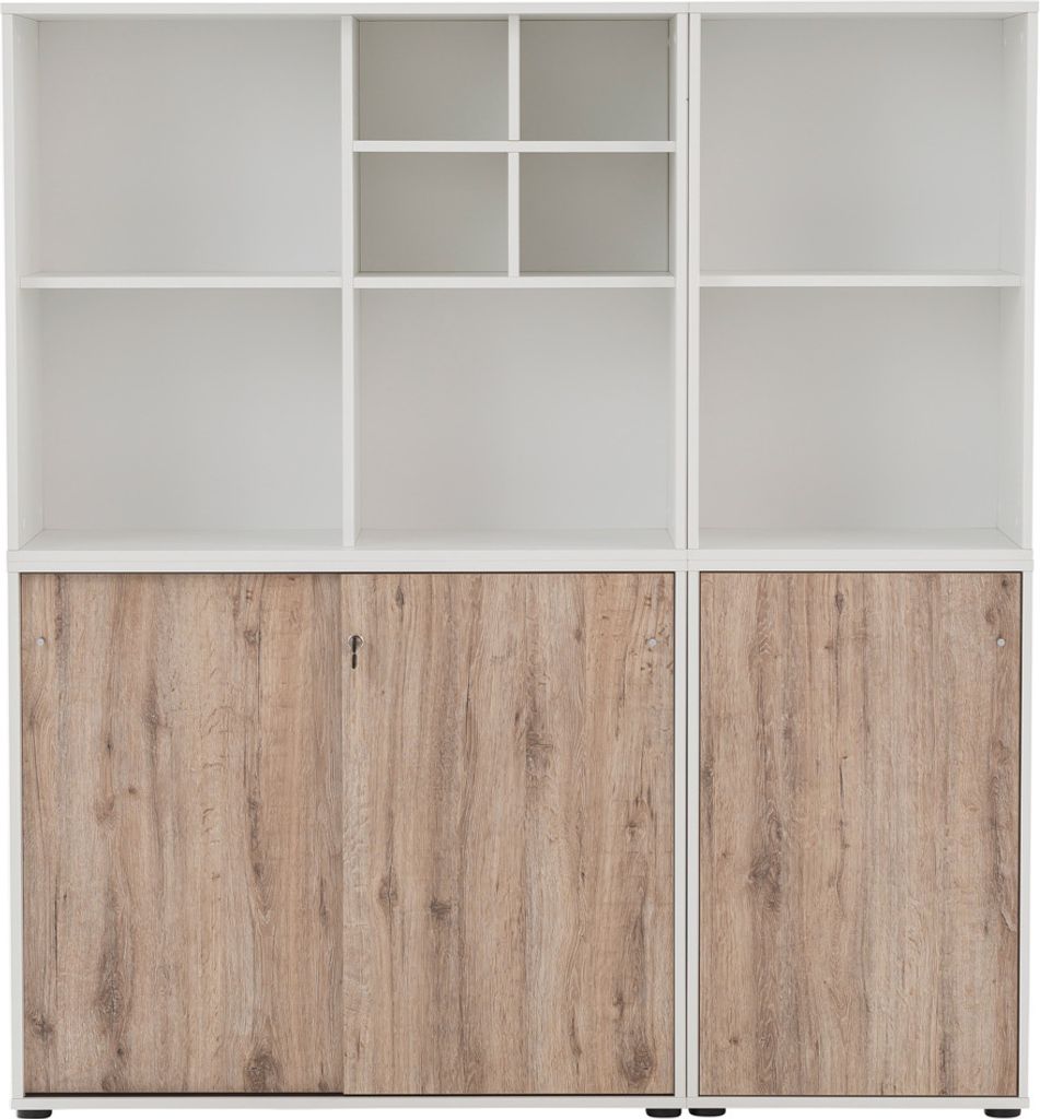 Aktenschrank Regal Kombination Büro BRAGA-80 in weiß mit Wildeiche Nb., B/H/T: ca. 151,1/167,2/41 cm