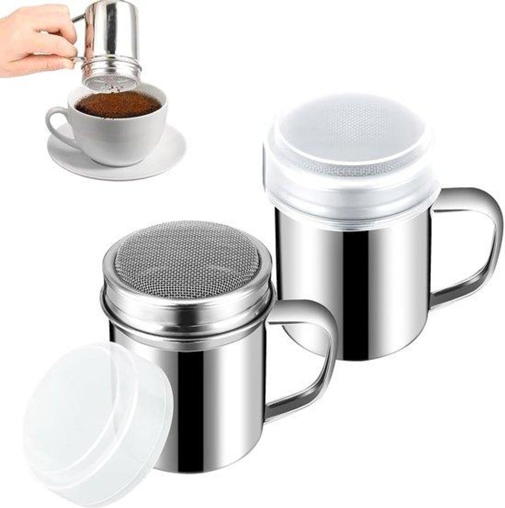 Zwei Stahl-Feinmehlstrahler, Kaffee-Mehlstrahler, Zucker-Mehlstrahler, Blumen-Mehlstrahler mit Zucker-Mahlenkopf für Cappuccino-Zuckerstrahler, Ka...