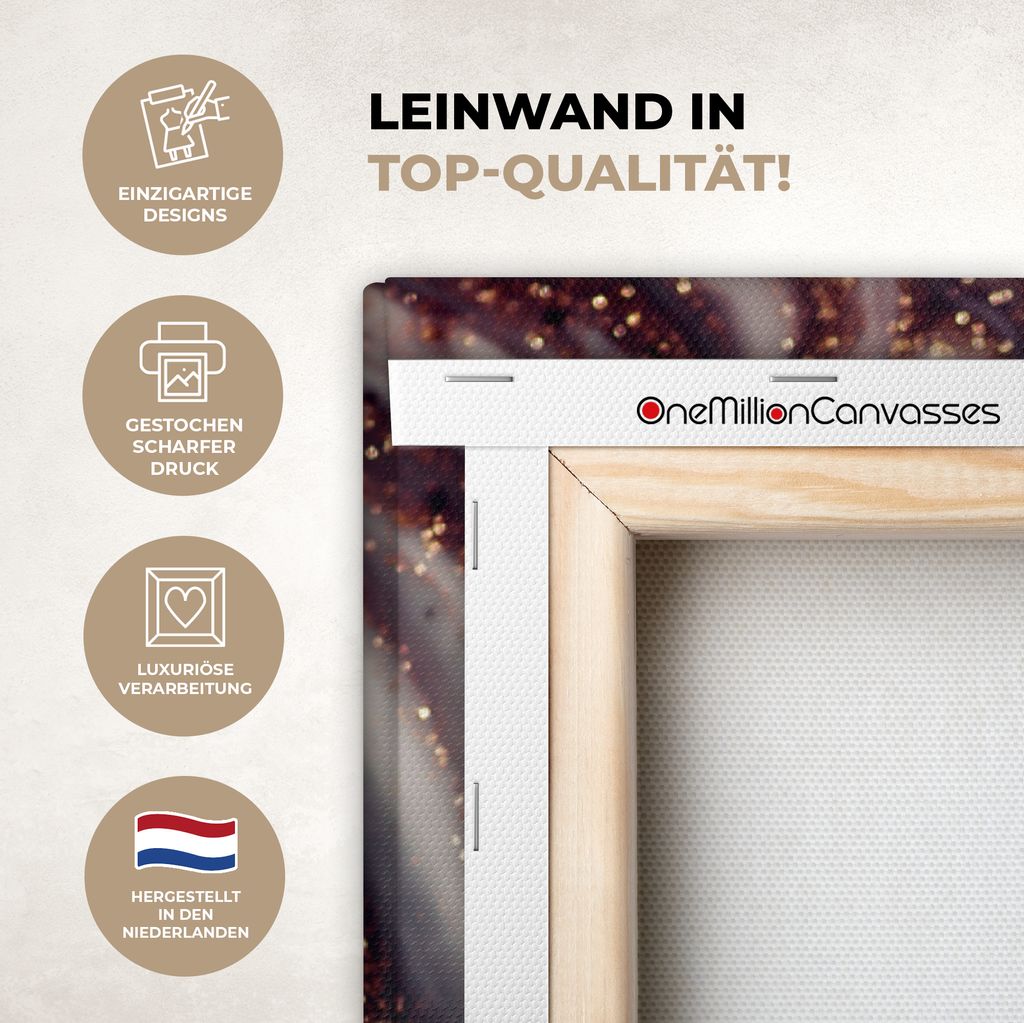 OneMillionCanvasses - Leinwandbilder - 90x140 cm, Marmor - Rosa - Gold - Glitzer - Marmoroptik, Wandbilder Kunstdruck Wanddekoration - Foto auf L...