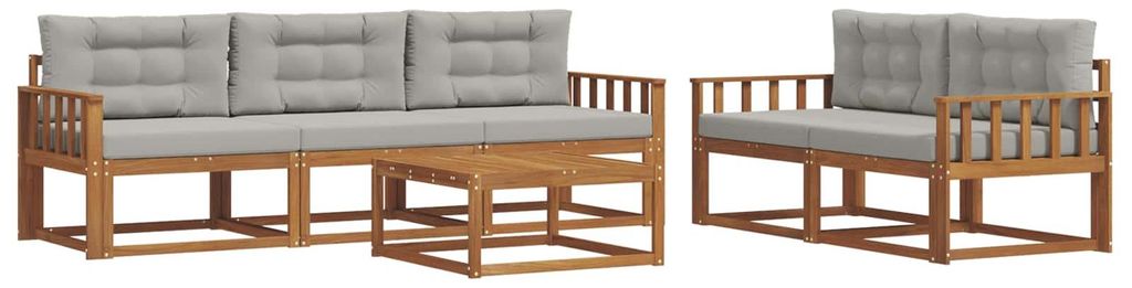 vidaXL Outdoor-Sofagarnitur mit Kissen 6 pcs Natürlich und Hellgrau