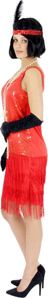 20er Jahre Damen Kleid Charleston Kostüm Mafia 20s Flapper rot, Größe:XXL
