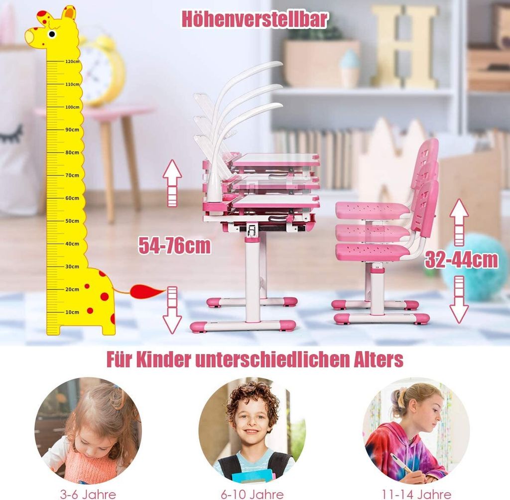 GOPLUS Kinderschreibtisch mit stuhl Höhenverstellbar, Produktbild 4