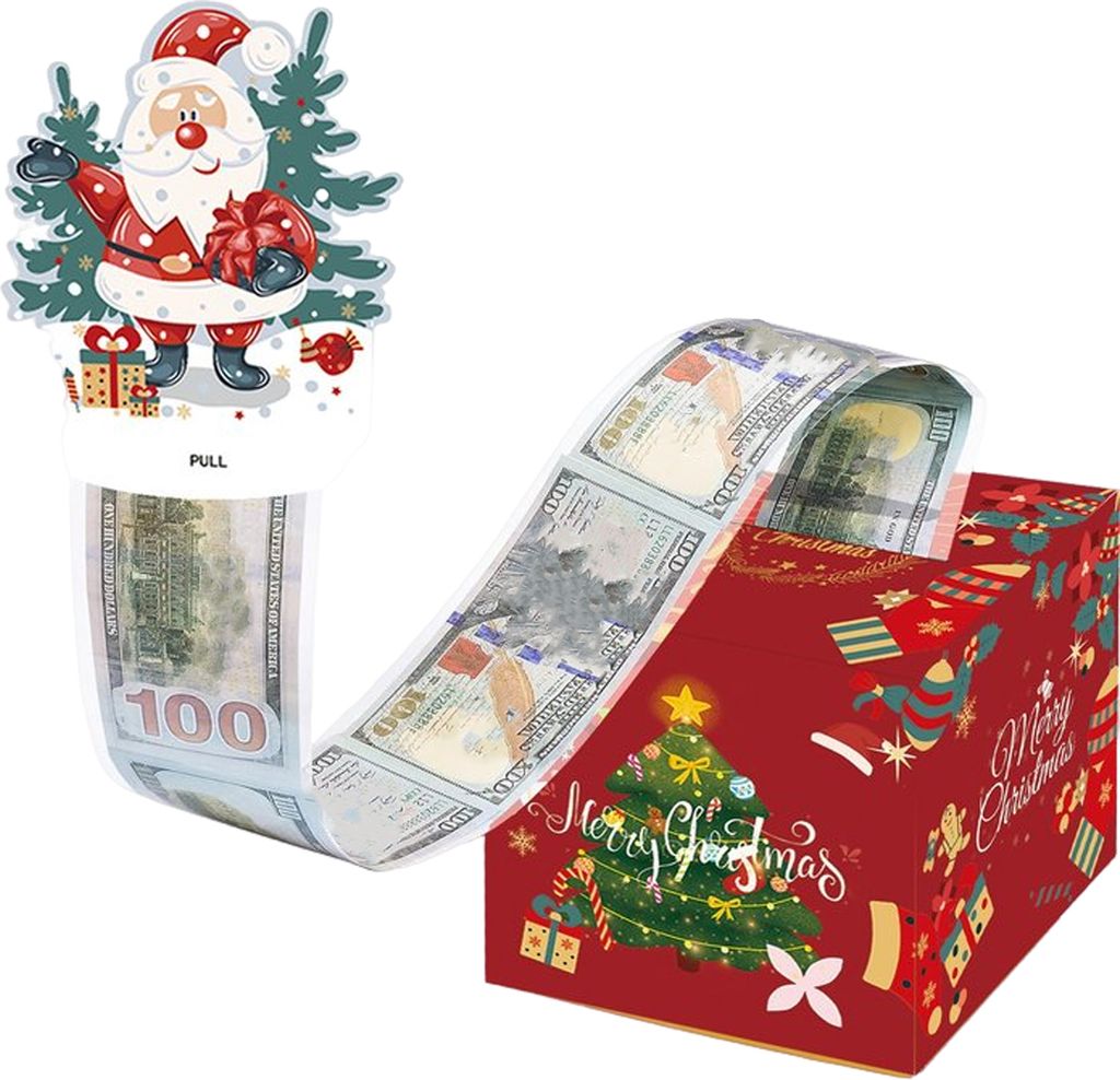 Weihnachts-Spardose für Bargeld, Geschenk, Überraschungsgeld, herausziehbarer Halter mit Weihnachtsmann-Schneemann-Zugkarte, Geschenkrollenbox f...