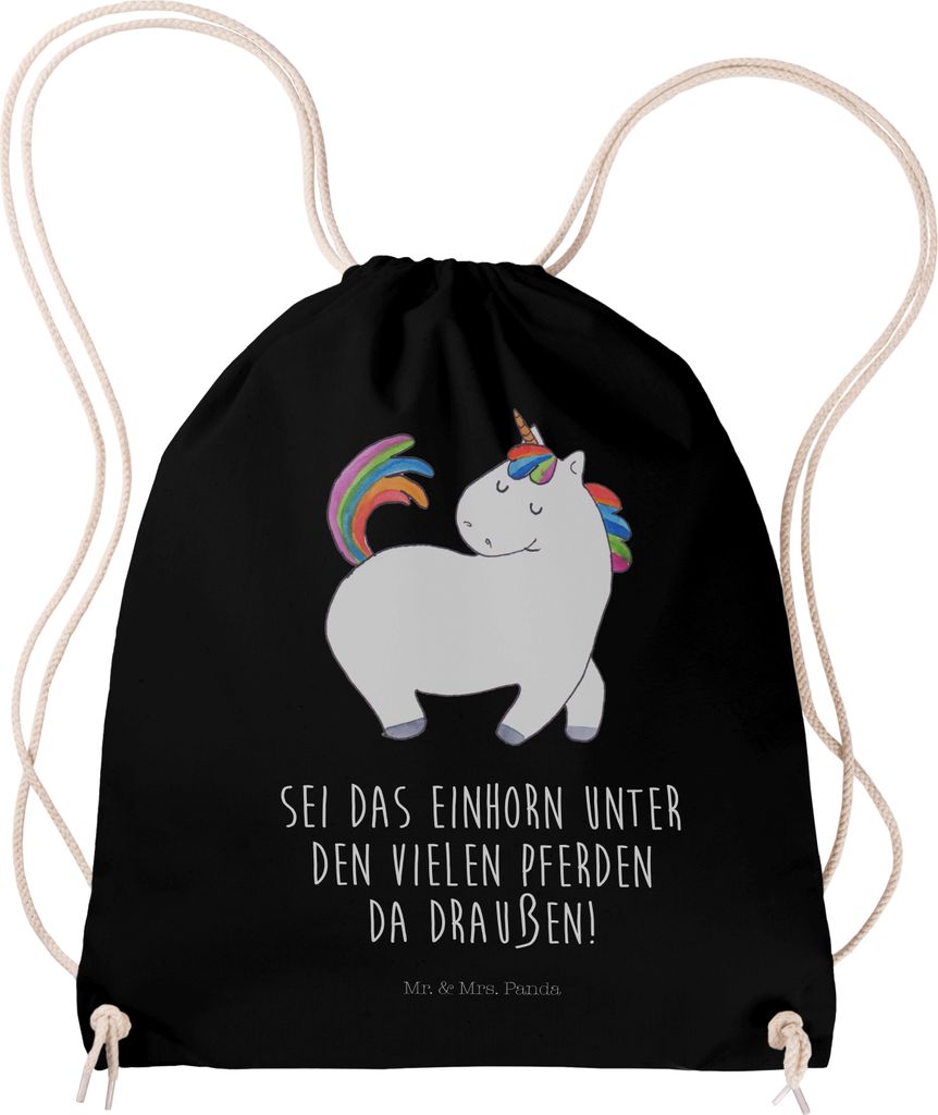 Mr. & Mrs. Panda Turnbeutel Einhorn Stolzieren - Schwarz - Geschenk, Beutel Rucksack, Pferd, gym, Jutebeutel, Einhörner, Unicorn, Reiter, wander, ...
