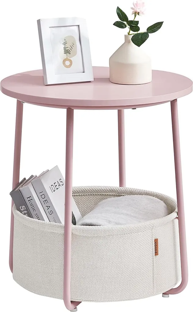 Table de rangement Vasagle Moris rose, petite table d'appoint ronde - 11
