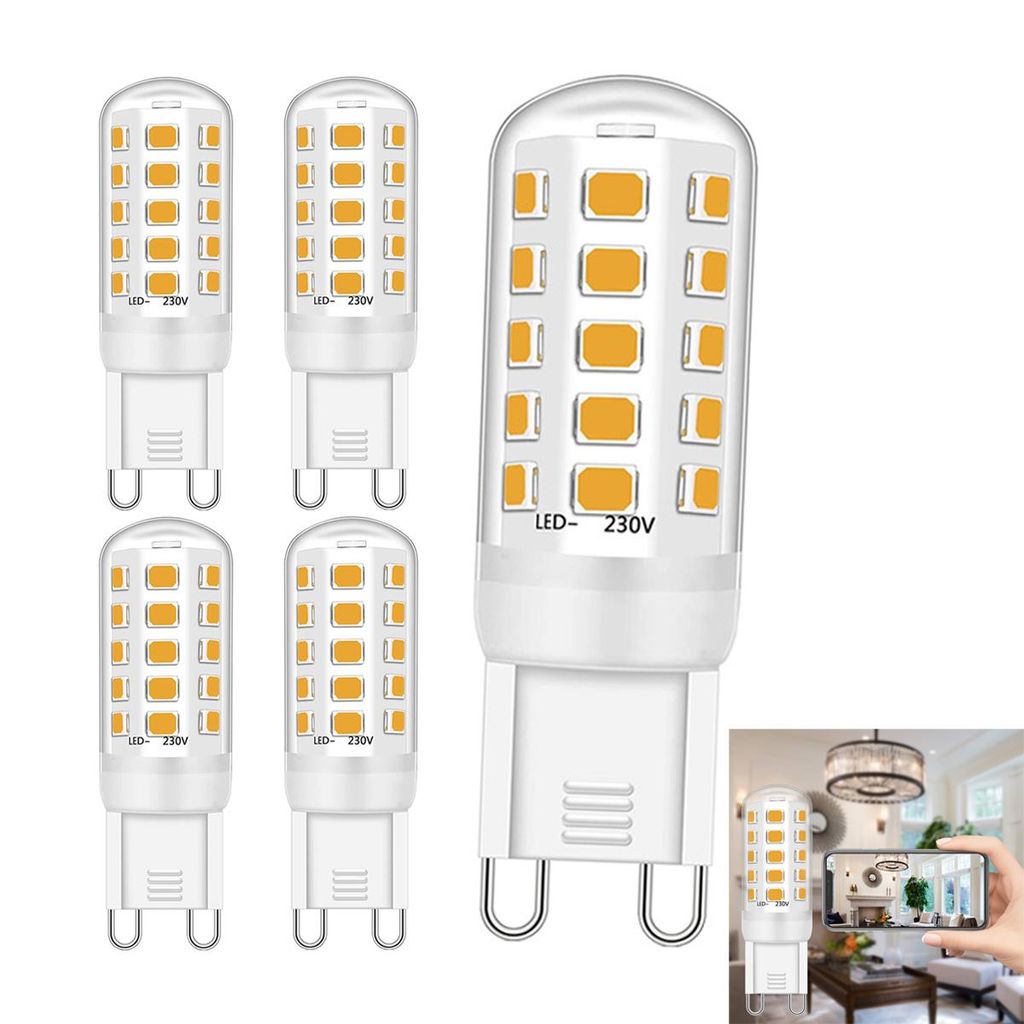 5 Stück G9 LED Stecklampe 3.5W LED Lampen, 400 Lumen, 3000K Warmweiß, langlebig, flimmerfrei