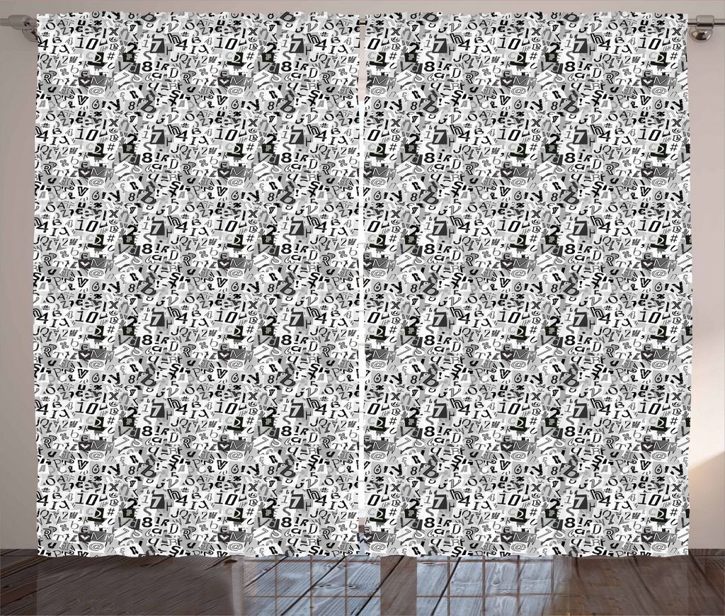 ABAKUHAUS Brief Rustikaler Gardine, Alphabet-Art-Collage, Schlafzimmer Kräuselband Vorhang mit Schlaufen und Haken, 280 x 225 cm, Hellgrau Weiß S...
