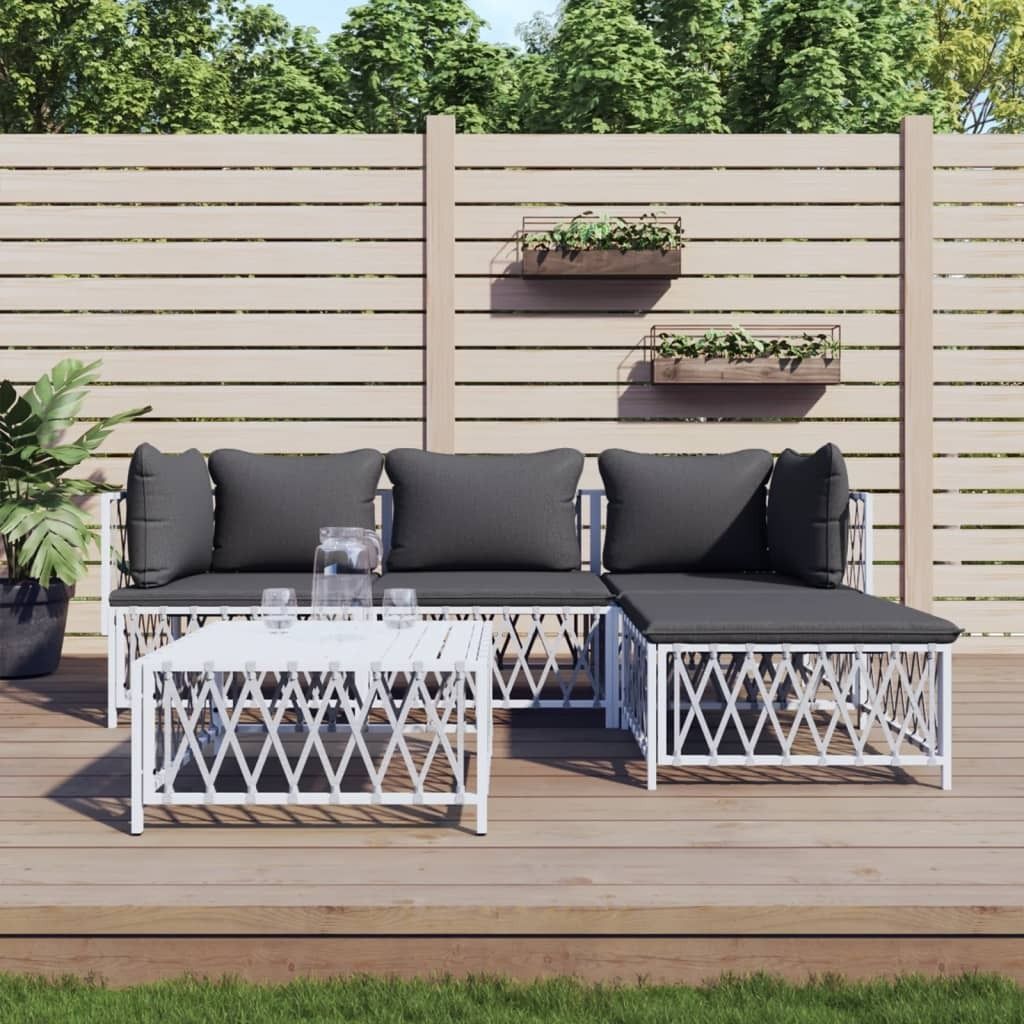 The Living Store 5-tlg. Garten-Lounge-Set mit Kissen Weiß Stahl