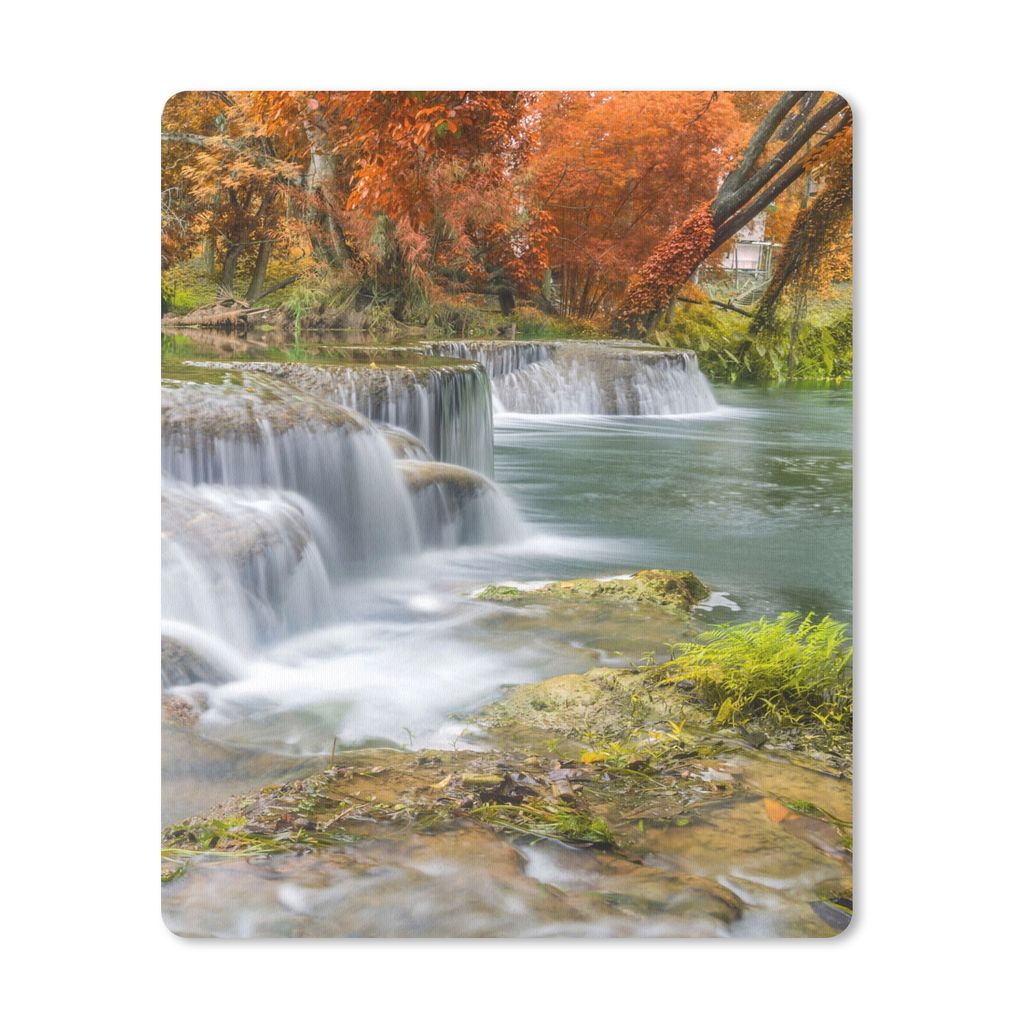 MuchoWow Mauspad Mousepad Herbst - Wasserfall - Natur - Bäume 30x40 cm - Mousepads - Maus Mat - Pad - Mausunterlage - Mausmatten