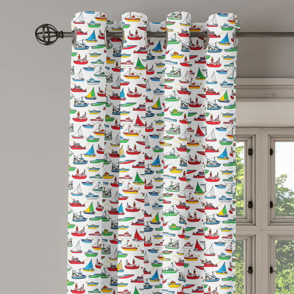 ABAKUHAUS Tenda con occhielli nautica, mazzo di contenitori colorati motoscafo peschereccio peschereccio a strascico concetto di imbarcazione, tende decorative a 2 pannelli per finestre, 280 cm x 245 cm, multicolore - 4
