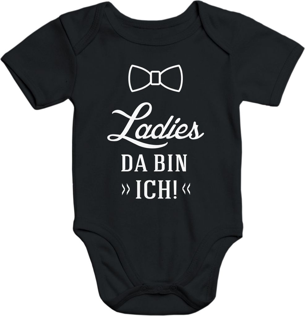 lustiger Baby Body mit Aufdruck Ladies da bin ich Baumwolle kurzarm Babybody Moonworks schwarz 3-6 Monate