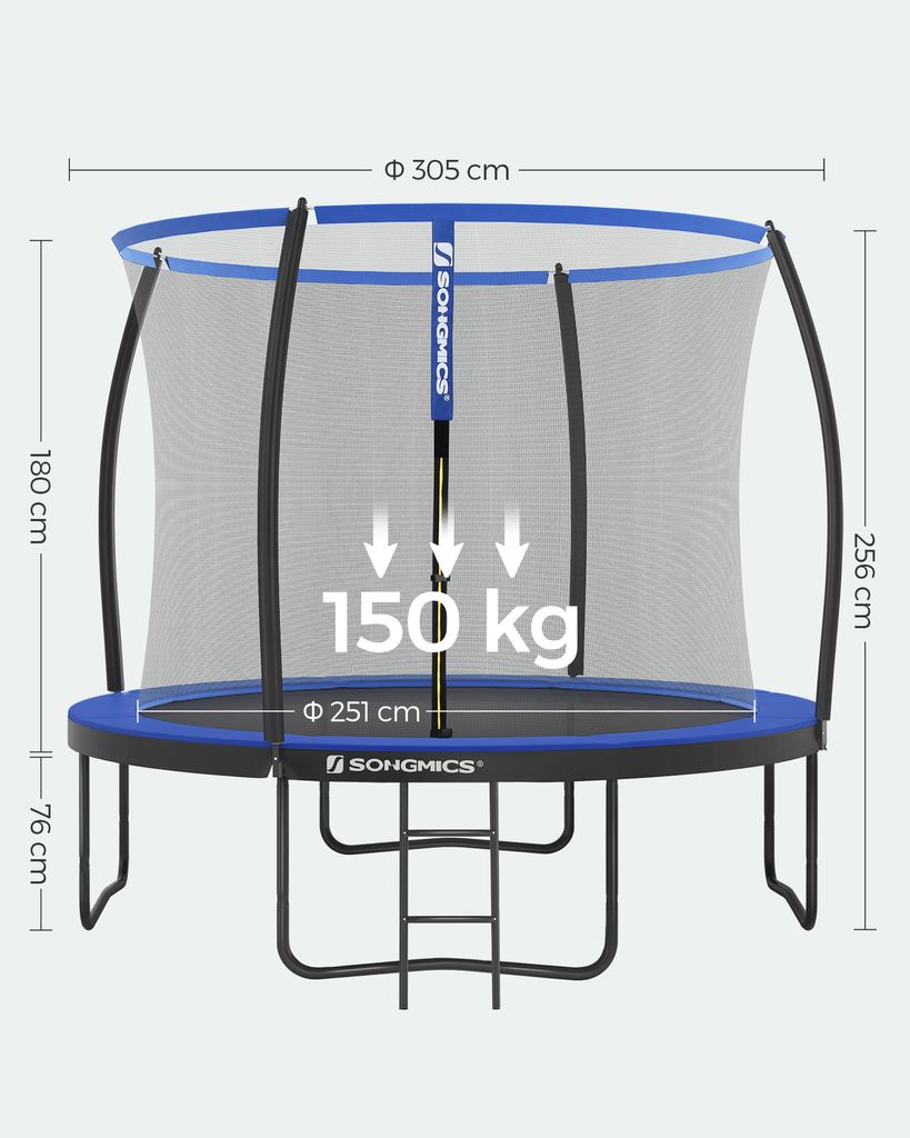 SONGMICS trampolína Ø 305 cm s žebříkem + síť + tyče + kryt Obrázek produktu 6