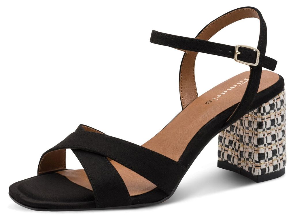 Tamaris Damen Sandalette mit gekreuzten Riemchen und Karree Spitze 1-28362-46, Größe:40 EU, Farbe:Schwarz