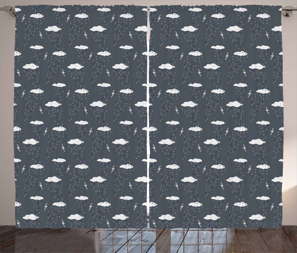 ABAKUHAUS Grau und Weiß Rustikaler Vorhang, Thunders Regen, Wohnzimmer Universalband Gardinen mit Schlaufen und Haken, 280 x 245 cm, Dunkelblau We...