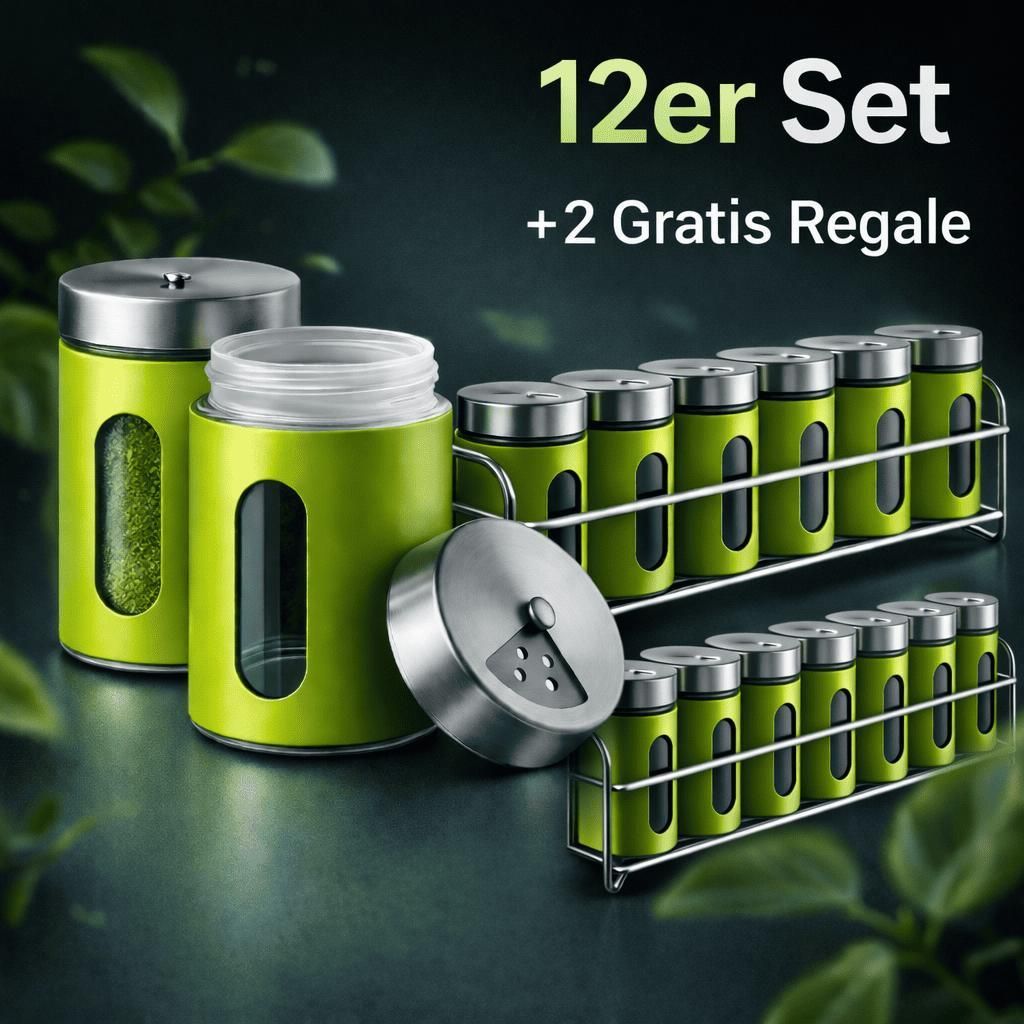 12 Gewürzstreuer Set Gewürzregal Salz Gewürz Streuer Dosen Produktbild 