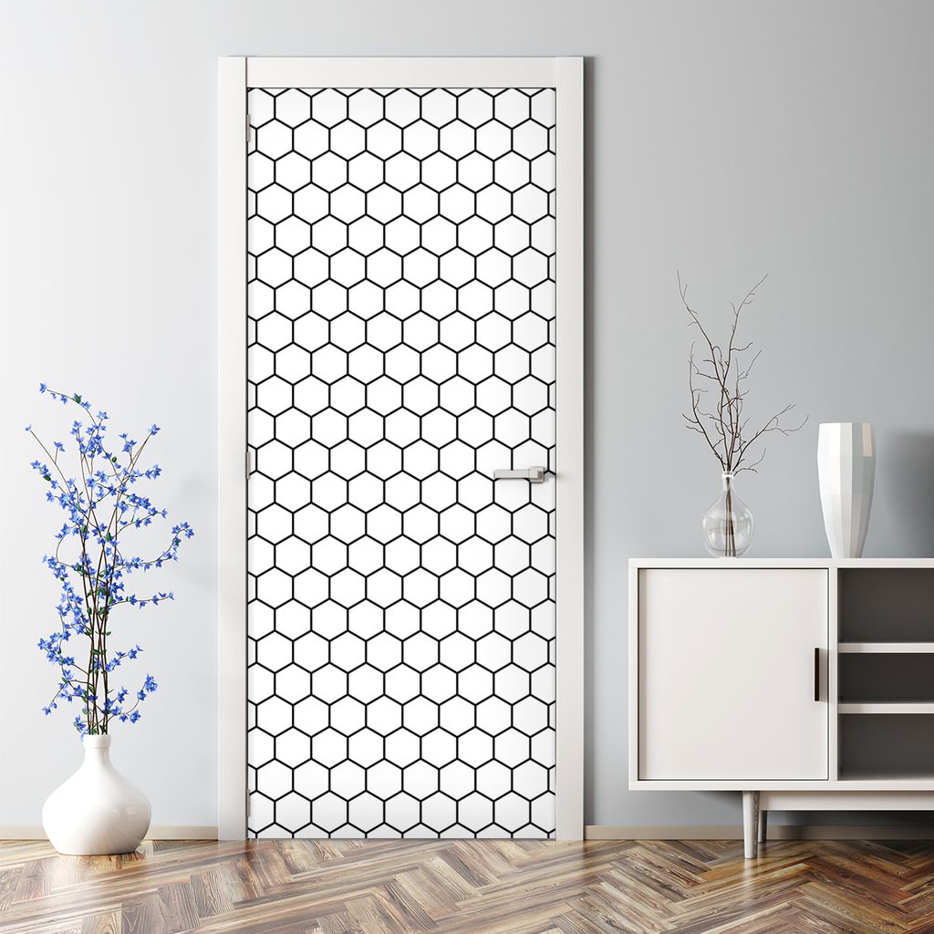 Dekorative Türaufkleber Raumdekoration selbstklebend Türposter Waben Schwarz-Weiß 77 x 200 cm