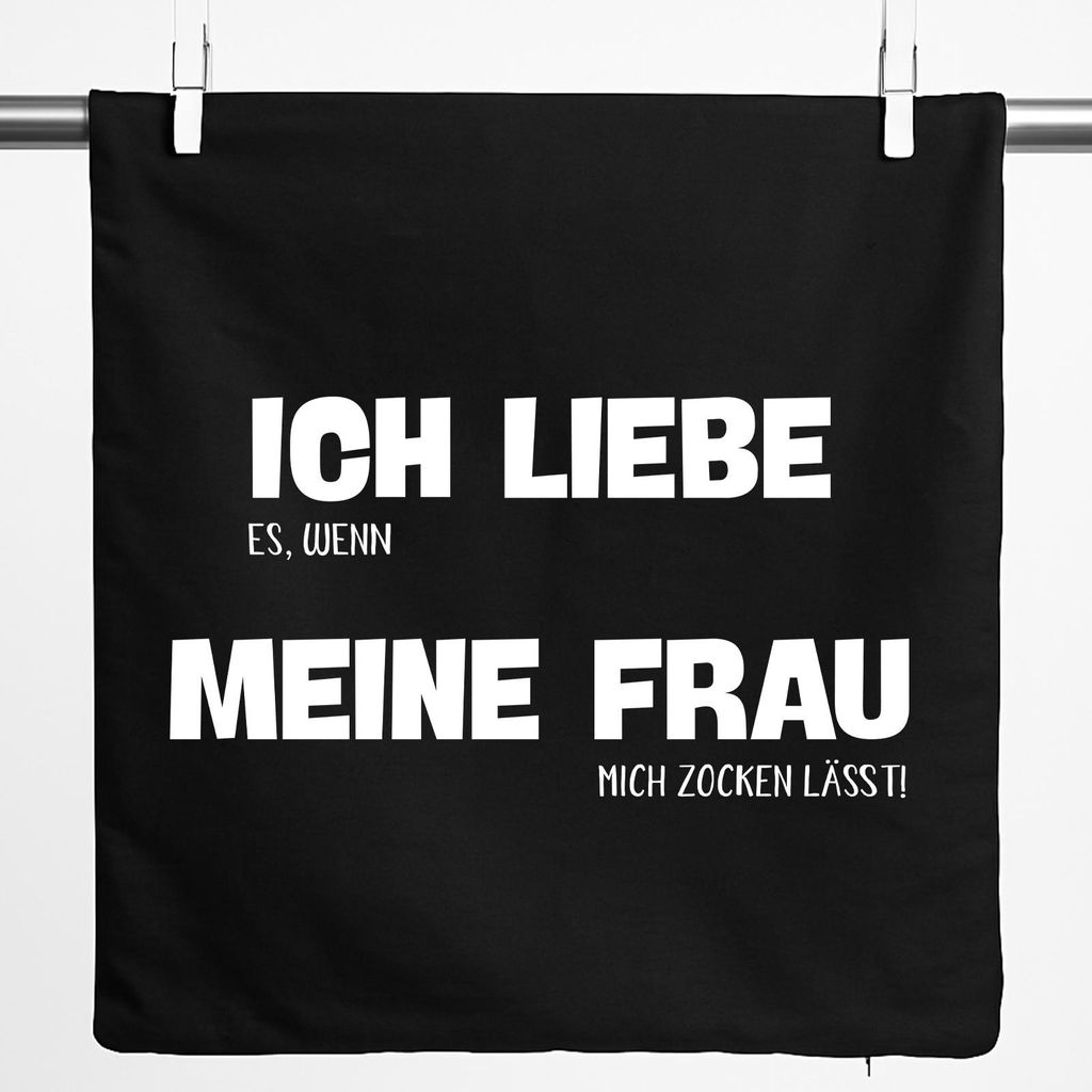 Huuraa Kissenbezug Liebe es wenn meine Frau mich zocken lässt 40x40cm Black Baumwolle Dekokissenbezug Geschenkidee