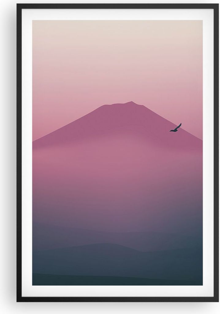 Gerahmtes Poster - Schwarzer Rahmen - Vulkan Vogel Natur - 61x91,5 cm - Wand Bild - Wanddeko - Wandbilder - Kunstposter - Wandposter - Bilderrahmen...