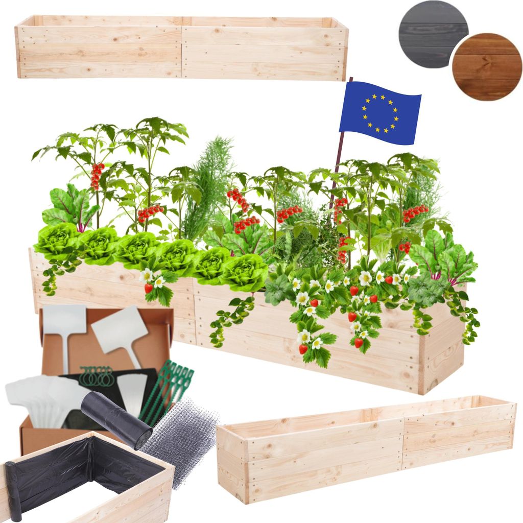 MODO24 Hochbeet Holz, Pflanzkasten, Massivholz, Kiefer, Kräuterbeet, Blumenkasten, Garten, Terrasse, 27x237x30 cm, Natur imprägniert, ZP06