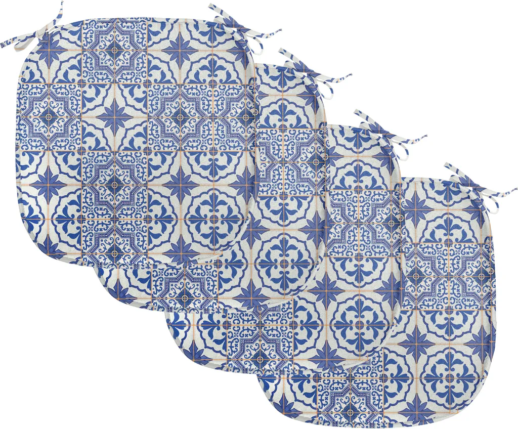 ABAKUHAUS Cuscini marocchini per sedie da sala da pranzo, design a scacchi, cuscini decorativi impermeabili con cinturini per sedie da cucina, 40 cm x 40 cm, confezione da 4, blu viola arancione bianco