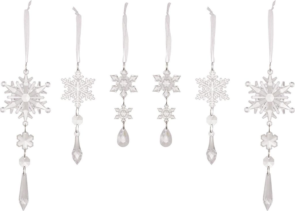 6 Stück künstliche Schneeflocken-Anhänger, durchsichtige Schneeflocken-Ornamente aus Acryl, einfach aufzuhängende künstliche Schneeflocken-Dek...