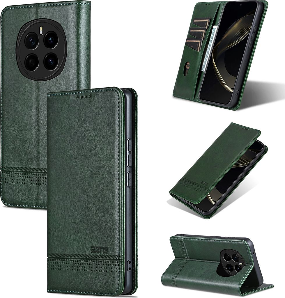Leder Hülle für Honor Magic7, Klapphüllen Brieftasche Magnetverschluss Ständer Schutzhülle Grün