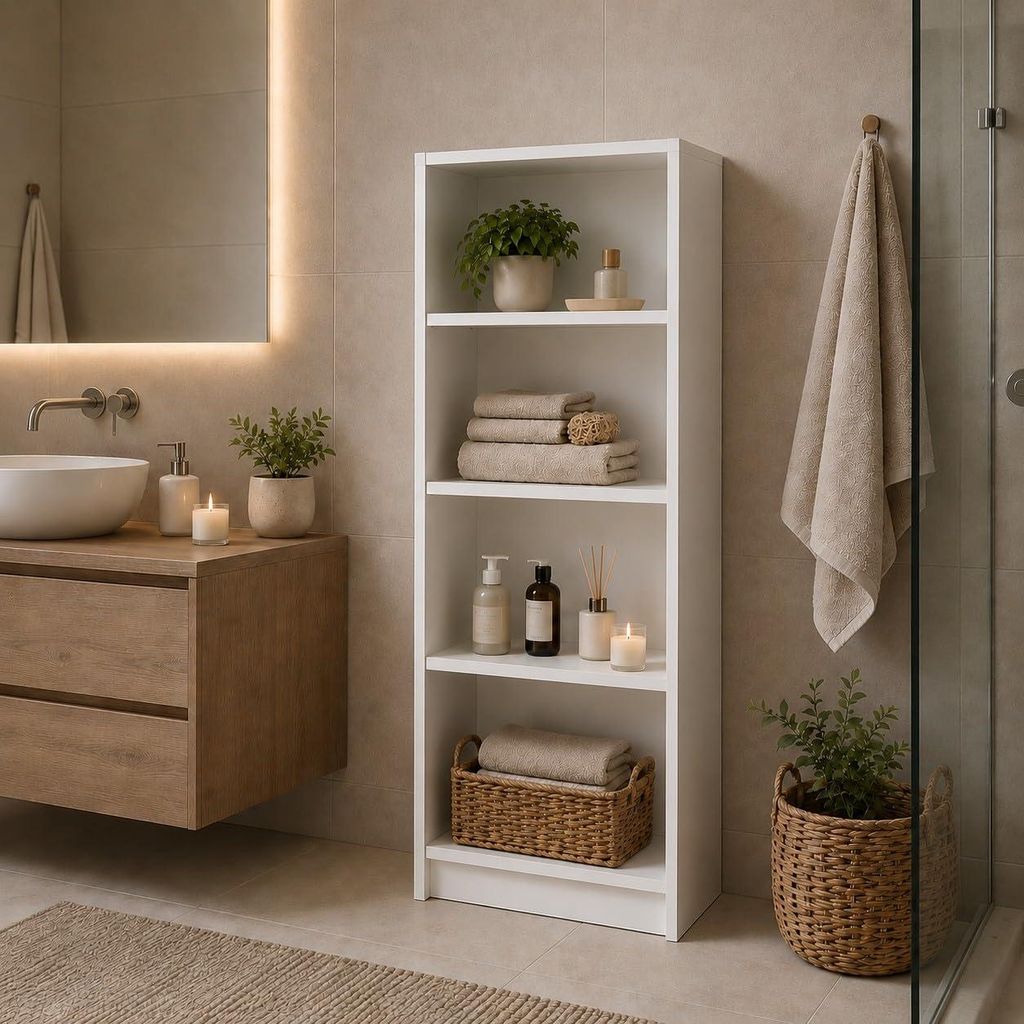 Regal Weiß 148 cm – Schmales Bücherregal mit 4 Fächern für