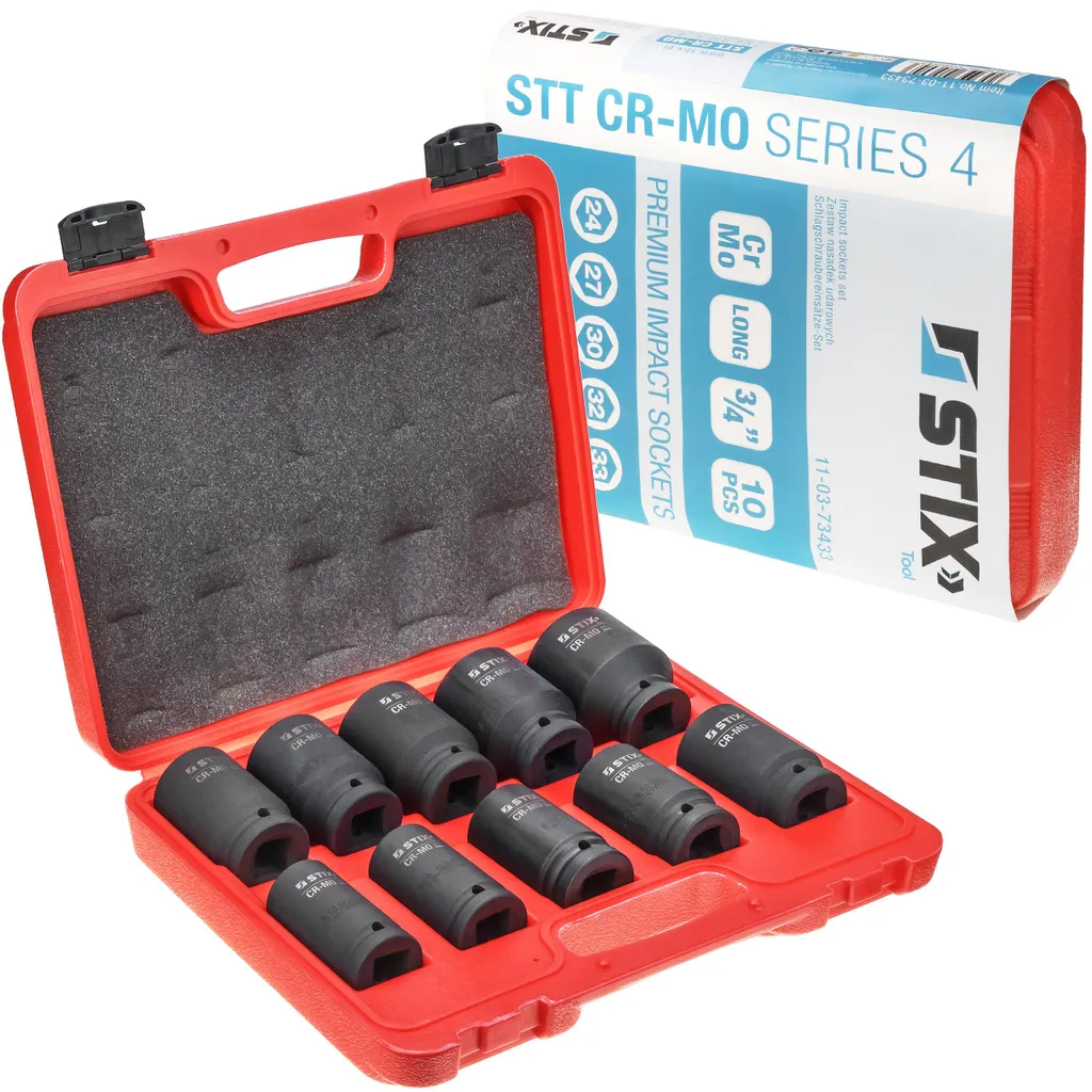 Jeu de clés à douille 3/4 STIX CR-MO | Coffret de 10 douilles à choc