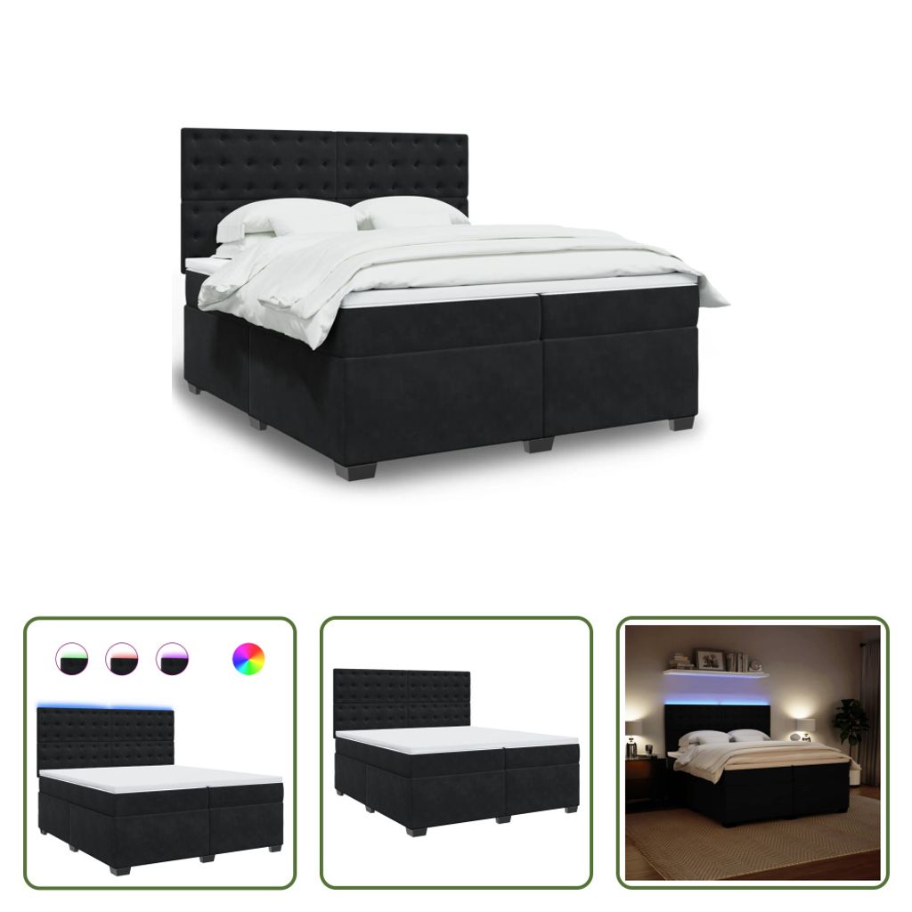 The Living Store Boxspringbett mit Matratze Schwarz 200x200 cm Samt