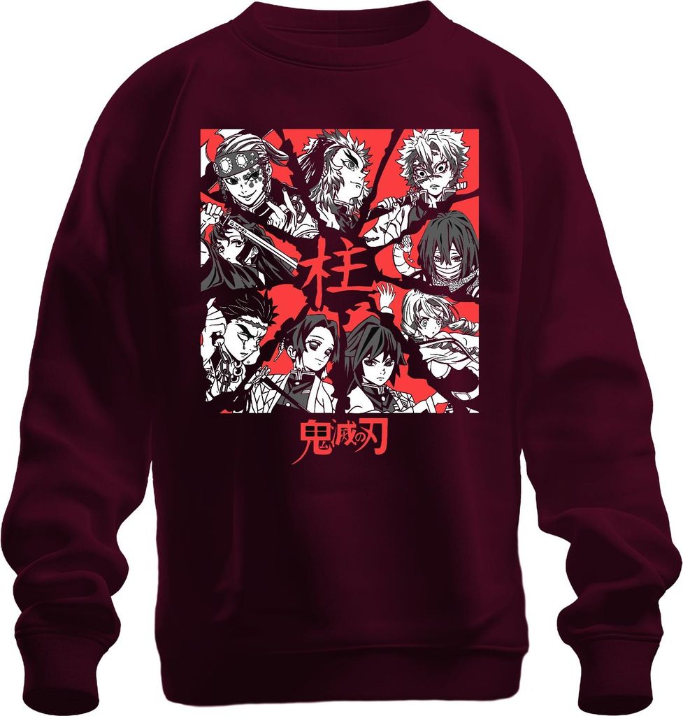 Demon Slayer Kimetsu no Yaiba Hashira Anime Geschenk Vintage Uni Sweatshirt Pullover, Burgundy, XL