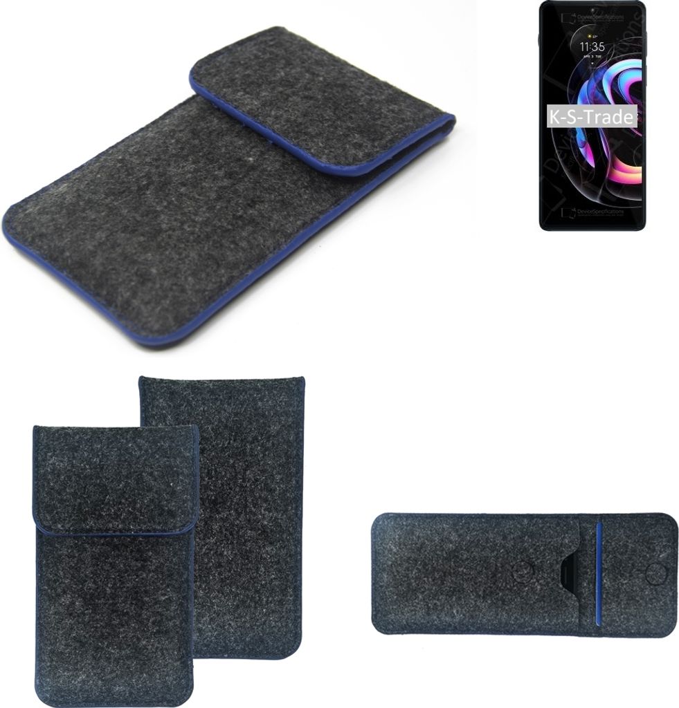 K-S-Trade Handy-Hülle Schutz-Hülle kompatibel mit Motorola Edge 20 Pro Filztasche Pouch Tasche Case Sleeve Filzhülle dunkelgrau, blauer Rand