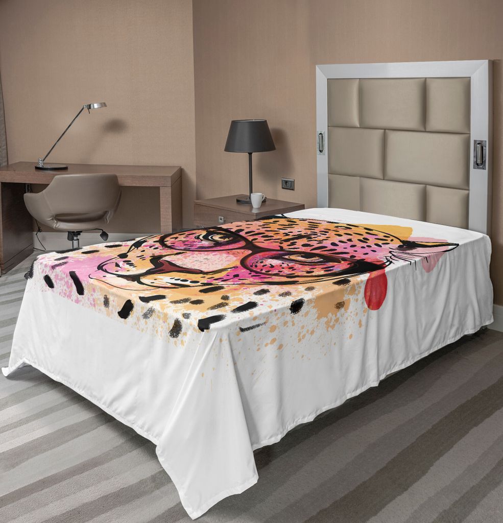 ABAKUHAUS Tier Bettlaken, Aquarell-Art-Porträt des Leoparden mit den Gläsern, die Farben-Kunst-Art spritzen, weiches bequemes oberes Bettlaken f...