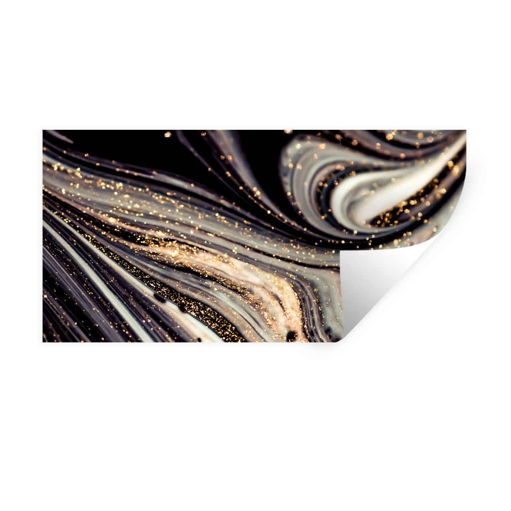 MuchoWow Wandtattoo Wandsticker Wandaufkleber Marmoroptik - Schwarz - Gold - Weiß - Glitter - Marmor 80x40 cm Selbstklebend und Repositionierbar...