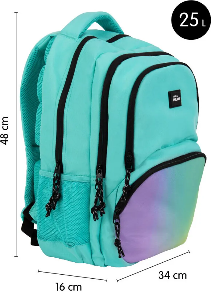Grand Sac à dos Scolaire 25l à 4 Fermetures Milan Sunset Bleu et Vert