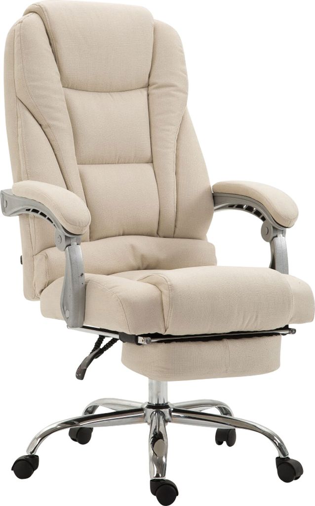 DELUKE Bürostuhl MIAMI Stoff - 118x68x64, Creme | Stoff | Metall in Chromoptik Gestell | ergonomische Bürostühle Homeoffice Stuhl mit Rollen