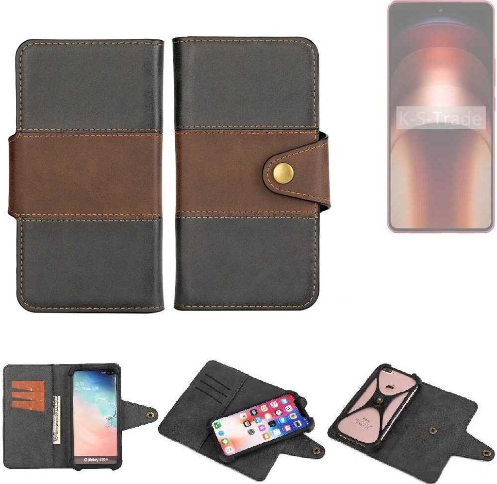 K-S-Trade Handyhülle Schutzhülle Hülle Bookstyle Wallet-Case kompatibel mit Vivo iQOO Neo9s Pro Bumper Rundumschutz schwarz-braun 1x