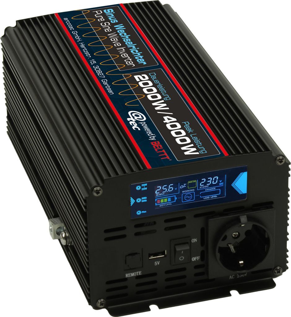 Spannungswandler Eingang DC 24V Ausgang AC 220-250V Reiner Sinus Wechselrichter 2000W/4000W peak
