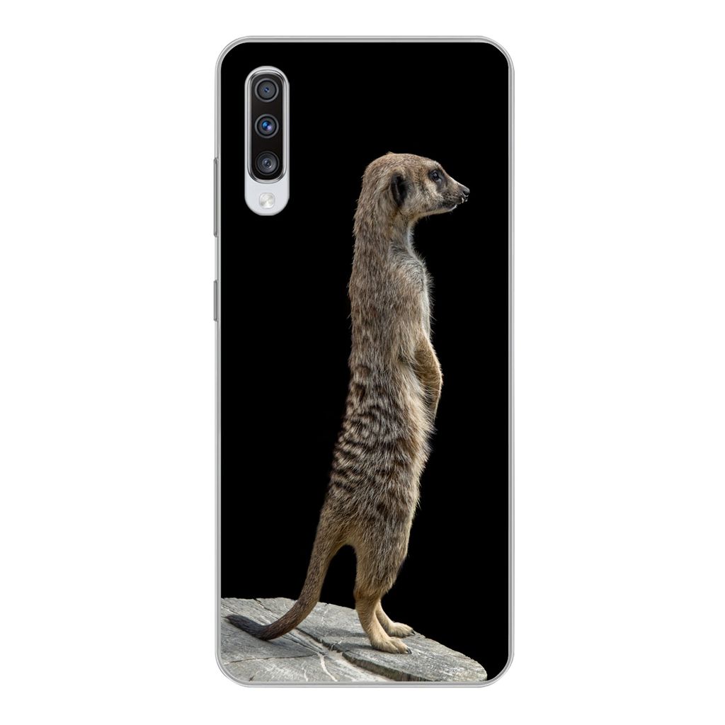 MuchoWow Handyhülle Schutzhülle Hülle für Samsung Galaxy A70 Erdmännchen - Wilde Tiere - Schwarz Silikon Softcase Handy Hülle - Schutzhaube